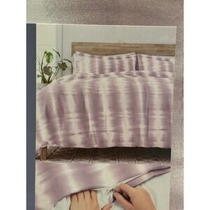Kaycie Gray Twin 2-Piece Duvet Cover Set Purple Linear Tie-Dye Microfiber NEW